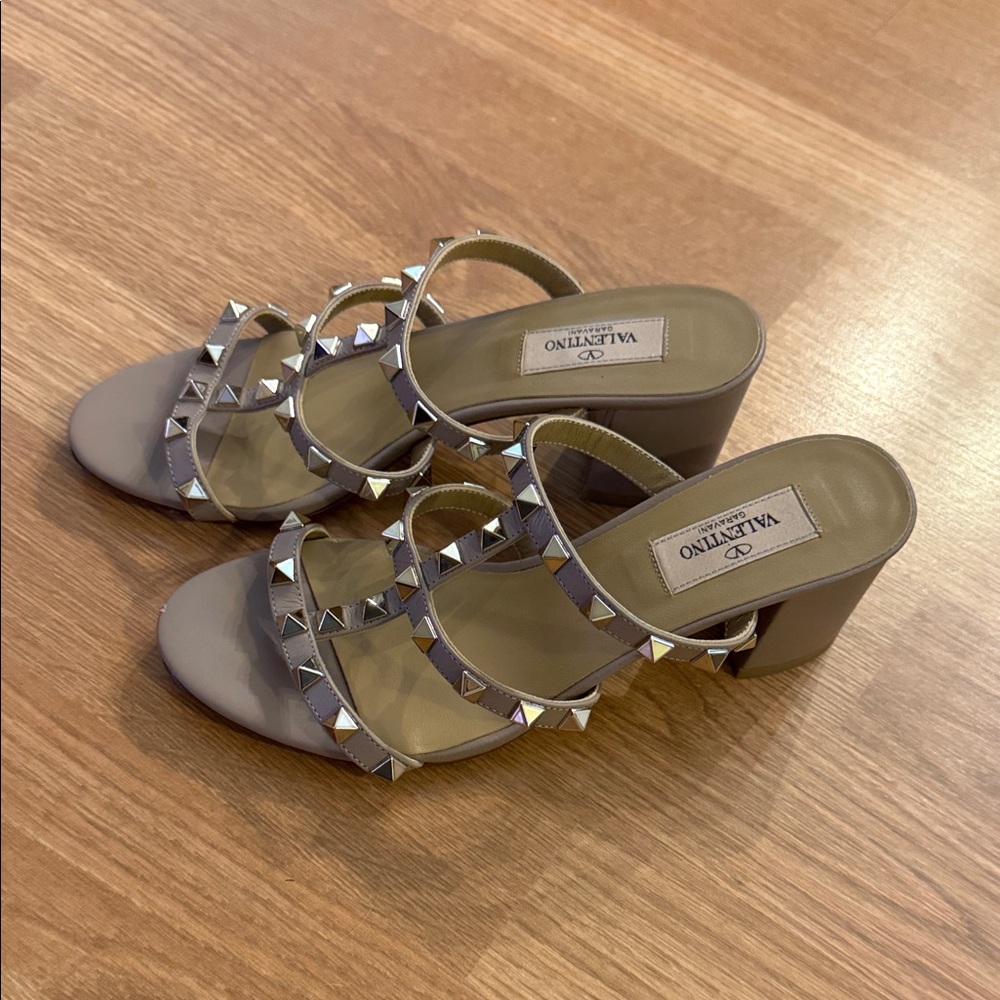 Valentino Gray Studded Heeled Sandals